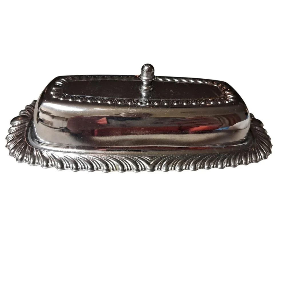 Vintage Chrome Plated Butter Dish & Lid  Irvingware Made In‎ USA Glass Insert